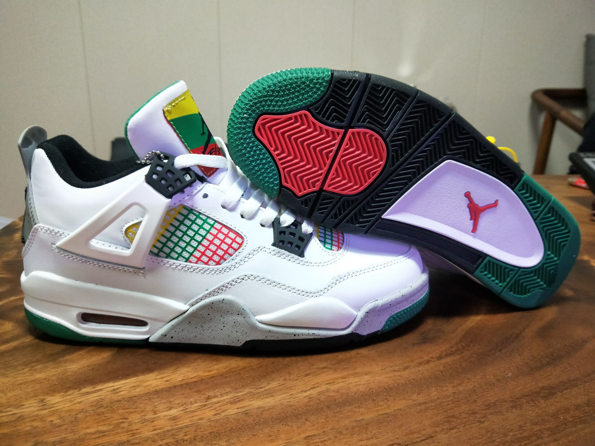 Air Jordan 4 Retro White Colorful Green - Click Image to Close